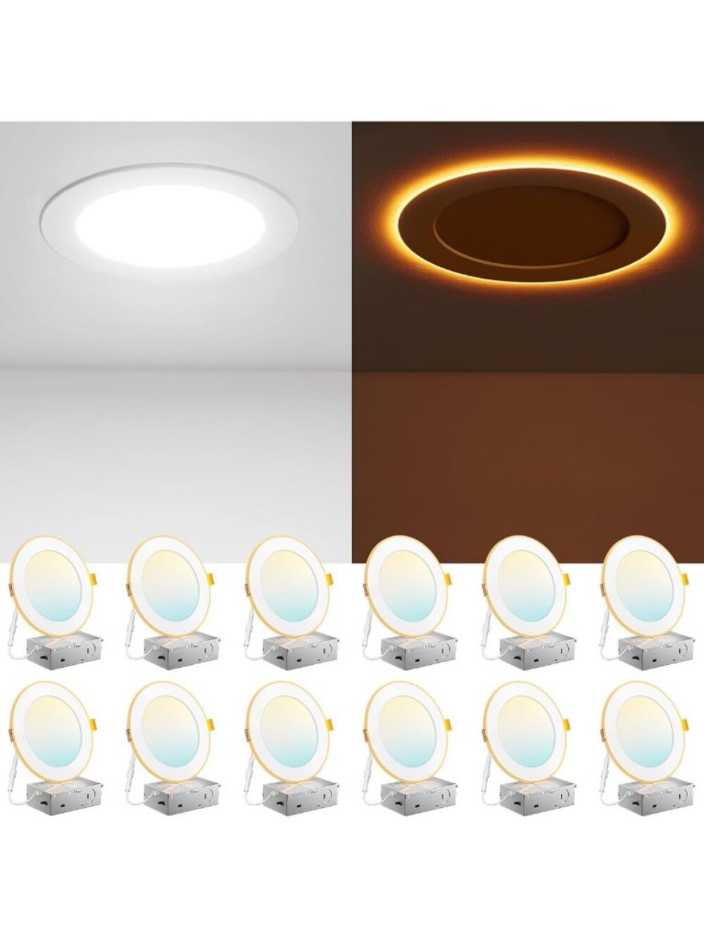 Amico 12 Pack 6 Inch LED Recessed Light with Night Light, 5CCT, 1100LM